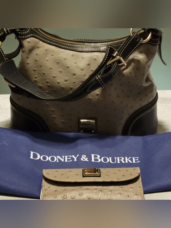 Dooney & Bourke Handbags - Dooney & Bourke EUC! Grey Ostrich Embossed Leather HOBO with Wallet & Dustbag